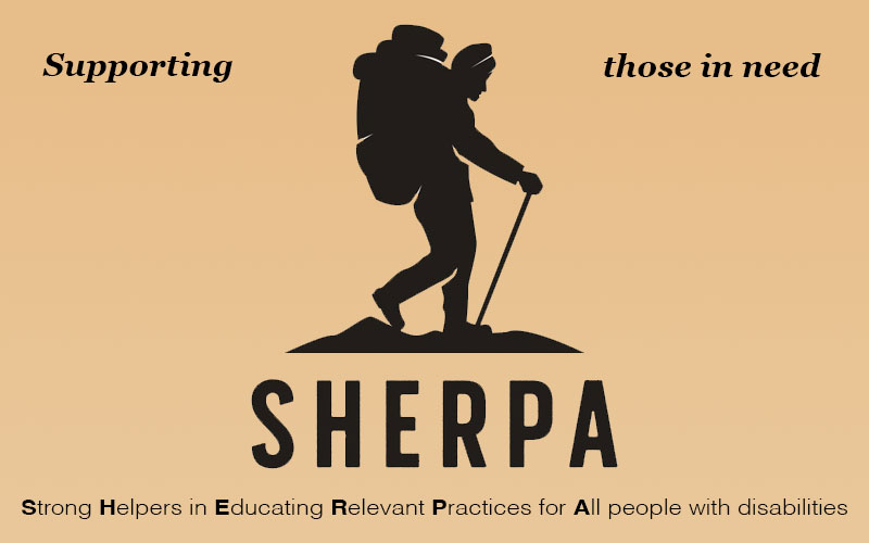 SHERPA logo with the silhouette of a hiker.